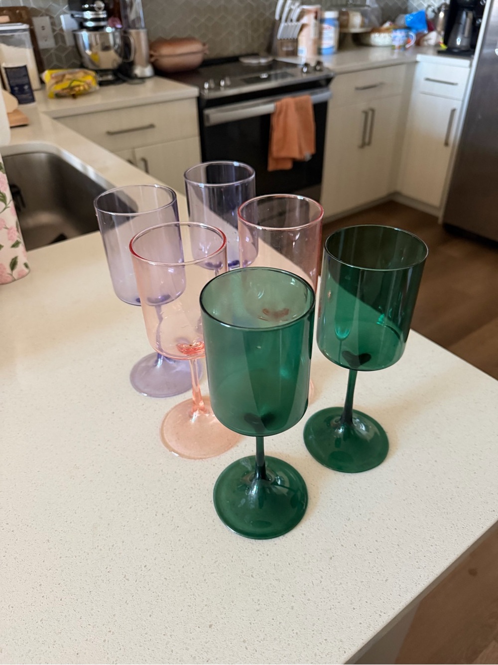 Anthropologie Colored Stemmed Glasses in Green, Pink, Lavender - Picture 6 of 6